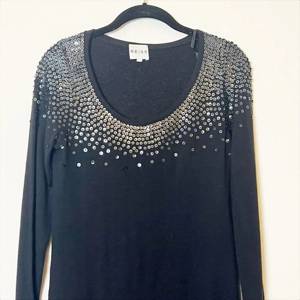 Reiss Sequin Wool Blend Mini Sweater Dress, Black Size Small